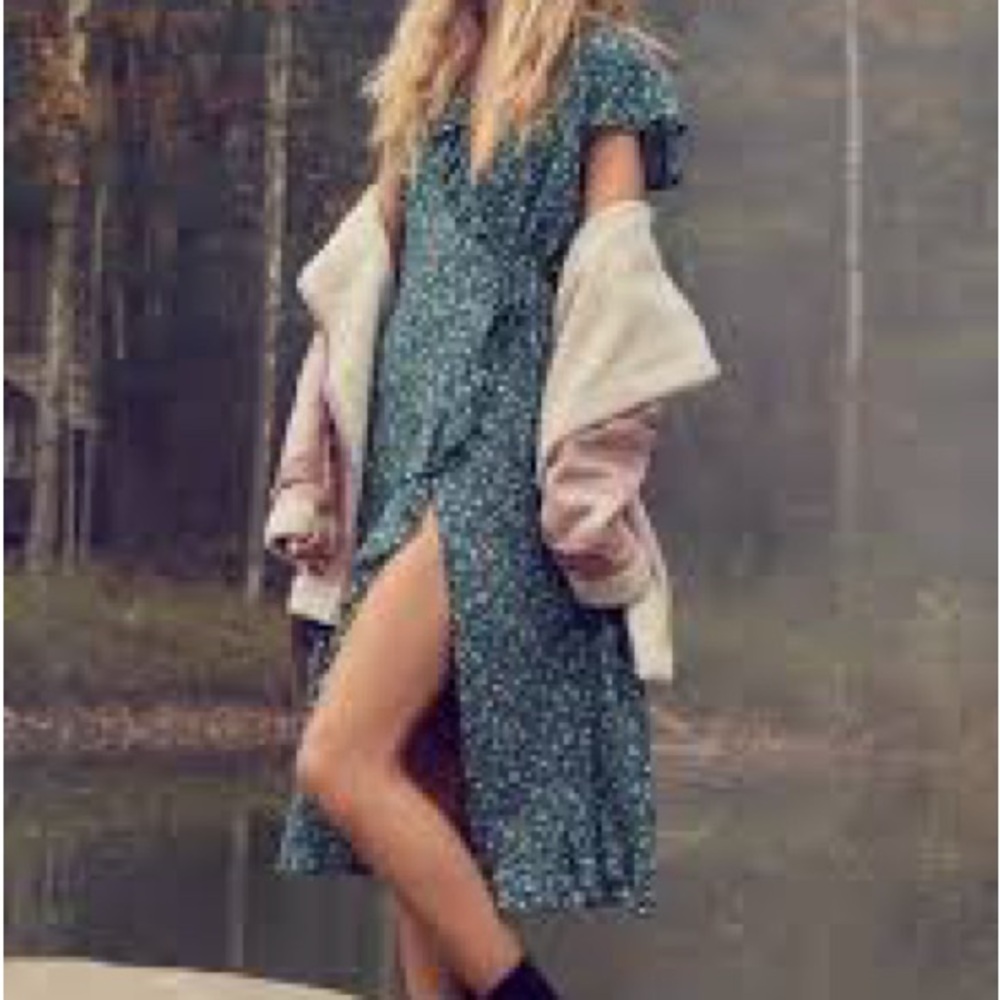 Urban Outfitters Floral Green Wrap Dress